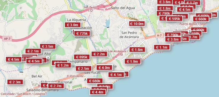 Properties in Marbella for sale - Map